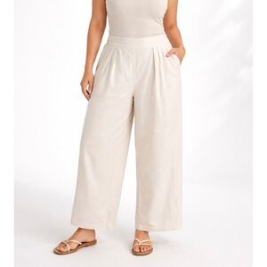 Abercrombie & Fitch Wide Leg Pants Size XL Tall White Linen Blend Pleated Lined